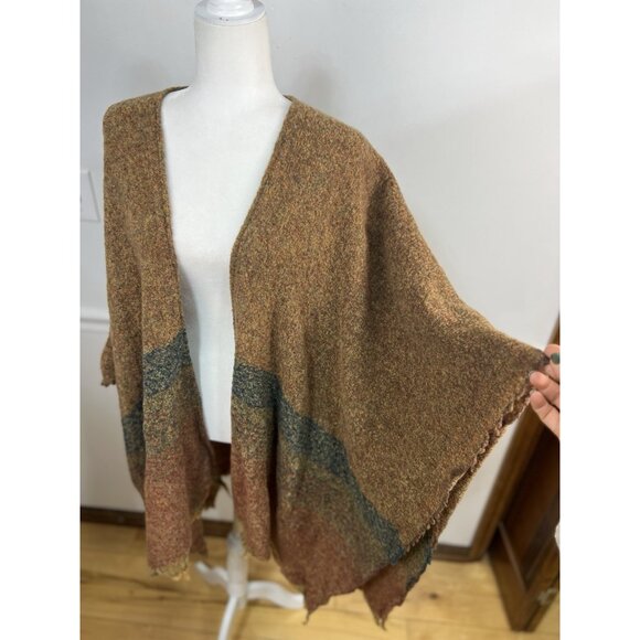 Celtic Ruana Shawl Turf Brown Irish Handwoven Lambswool Knit Warm Outdoor - Picture 2 of 7